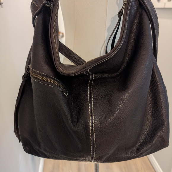 Roots Dark Brown Leather Hobo Bag with Contrast Stitching - Picture 3 of 11